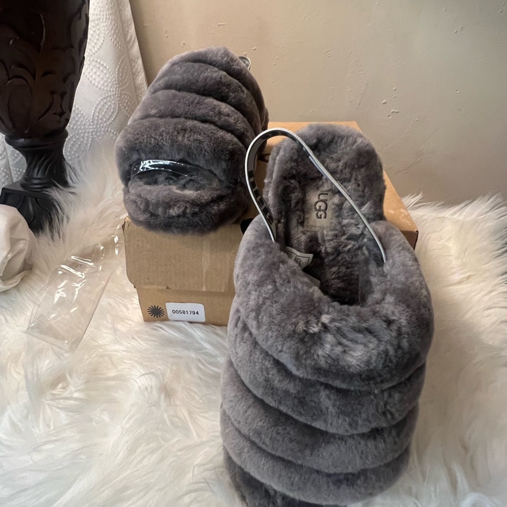 Plush Gray Ugg Sandals